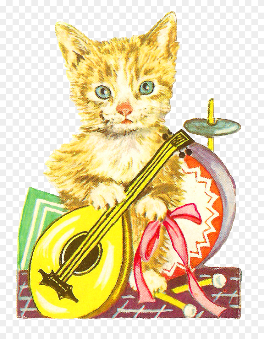 739x1020 Antique Images Free Animal Graphic Antique Cat Clip Victorian Cat With Transparent Background, Pet, Mammal, Lute HD PNG Download