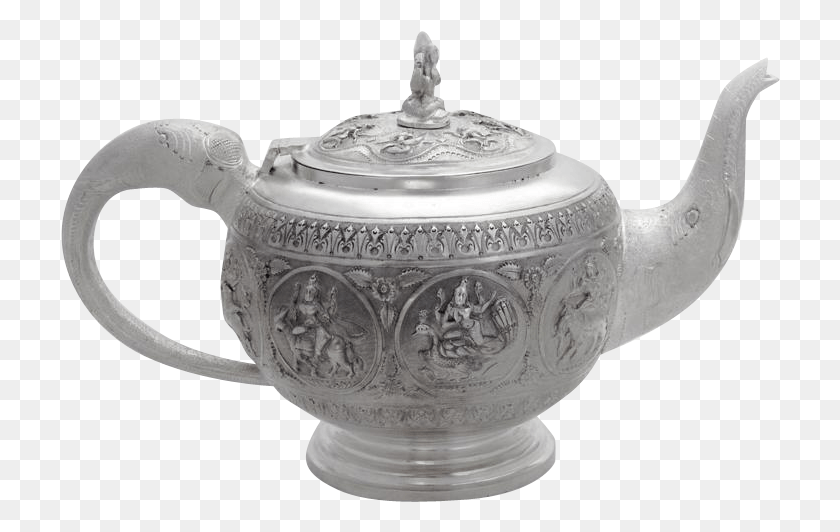 Antique Indian Raj Figural Teapot Elephant Spout Handle Teapot, Pottery, Pot HD PNG Download