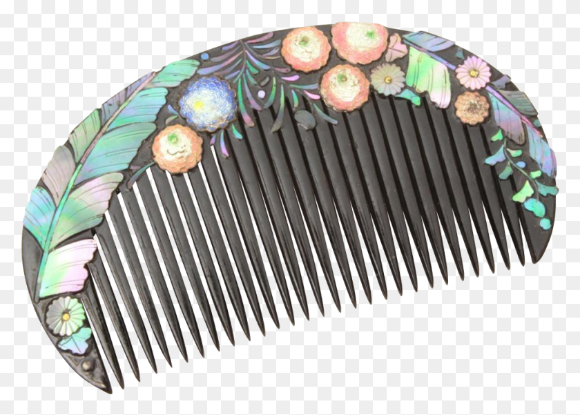 949x659 Antique Japanese Hair Comb Lacquer Enamel Flowers Abalone Comb, Brush, Tool, Hair Slide HD PNG Download