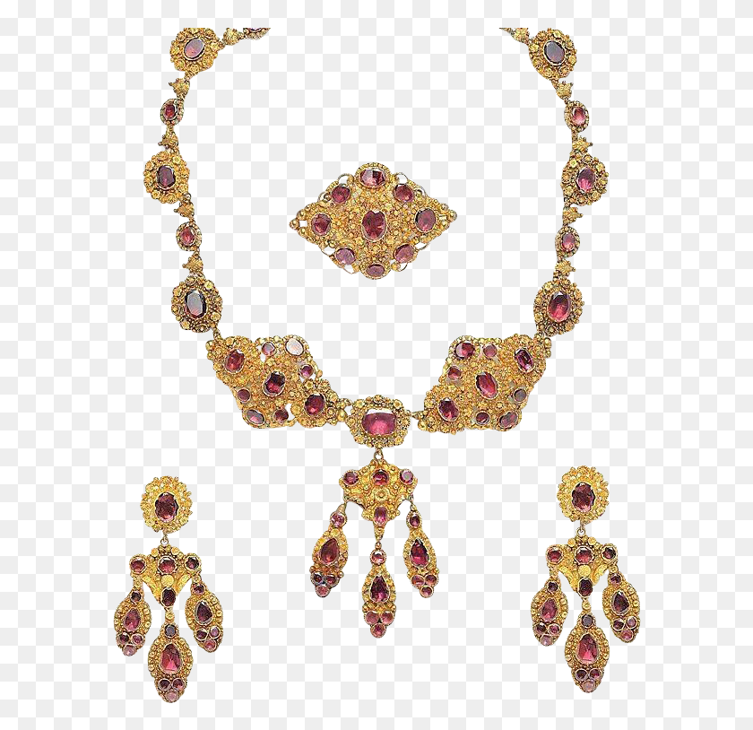 590x754 Antique Parure Set Cannetille Garnet Necklace Earring Necklace, Accessories, Accessory, Jewelry HD PNG Download