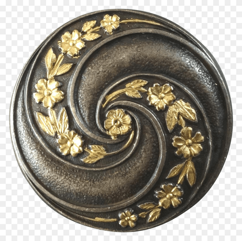 1000x1000 Antique Victorian Partially Gilded Metal Button Flower Antique, Bronze, Spiral, Coin HD PNG Download
