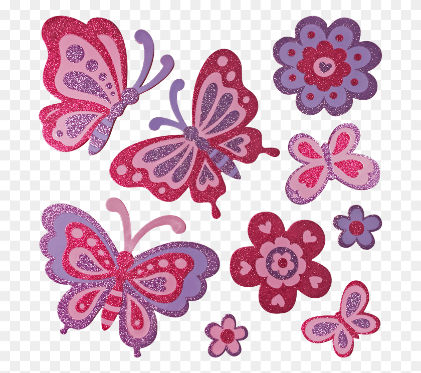 687x684 Aplique Ades Cartela Glitter Rosa Pink Borboleta Brush Footed Butterfly, Rug, Lace, Pattern HD PNG Download