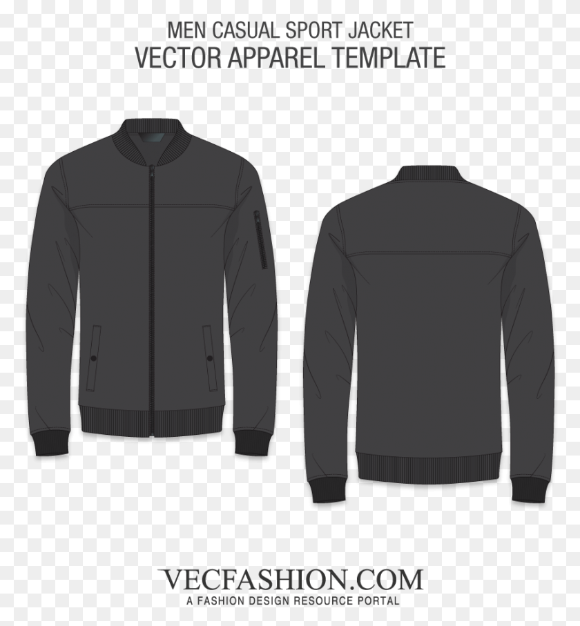 849x923 Apparel Templates Fashion Design Services Men Casual Windbreaker Black Jacket Template, Clothing, Sweatshirt, Sweater HD PNG Download