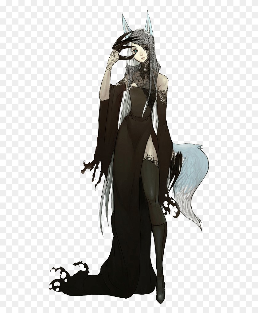 525x960 Appears As A Woman Dressed In Black With Silver Fox Black Haired Kitsune, Clothing, Apparel, Fashion Descargar Hd Png