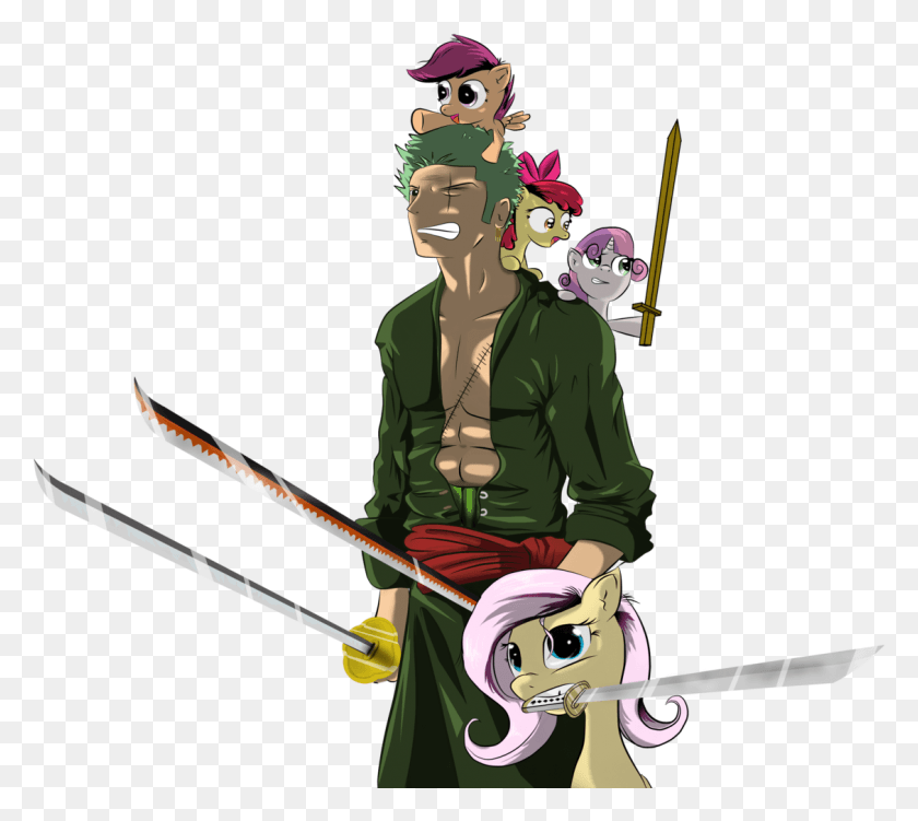 1128x1000 Descargar Png Apple Bloom Fluttershy Human One Piece Roronoa Roronoa Zoro Mlp, Bow, Person, Costume Hd Png