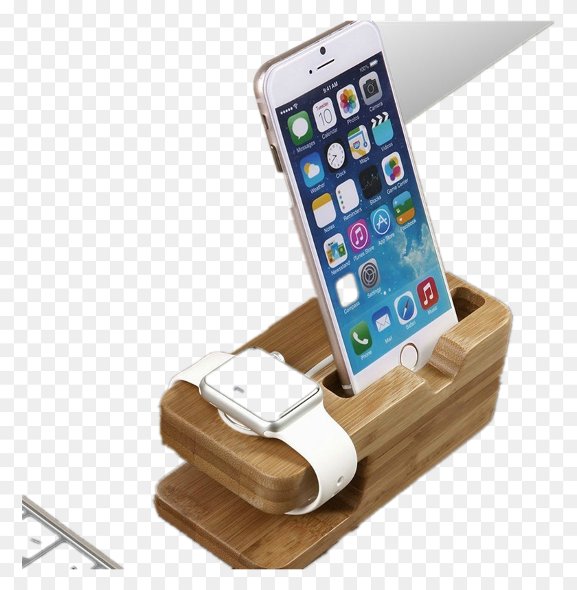 775x799 Descargar Png Apple Watch Stand Hapurs Iwatch Bamboo Wood Charging Reloj Celular De Iphone, Mobile Phone, Electronics Hd Png
