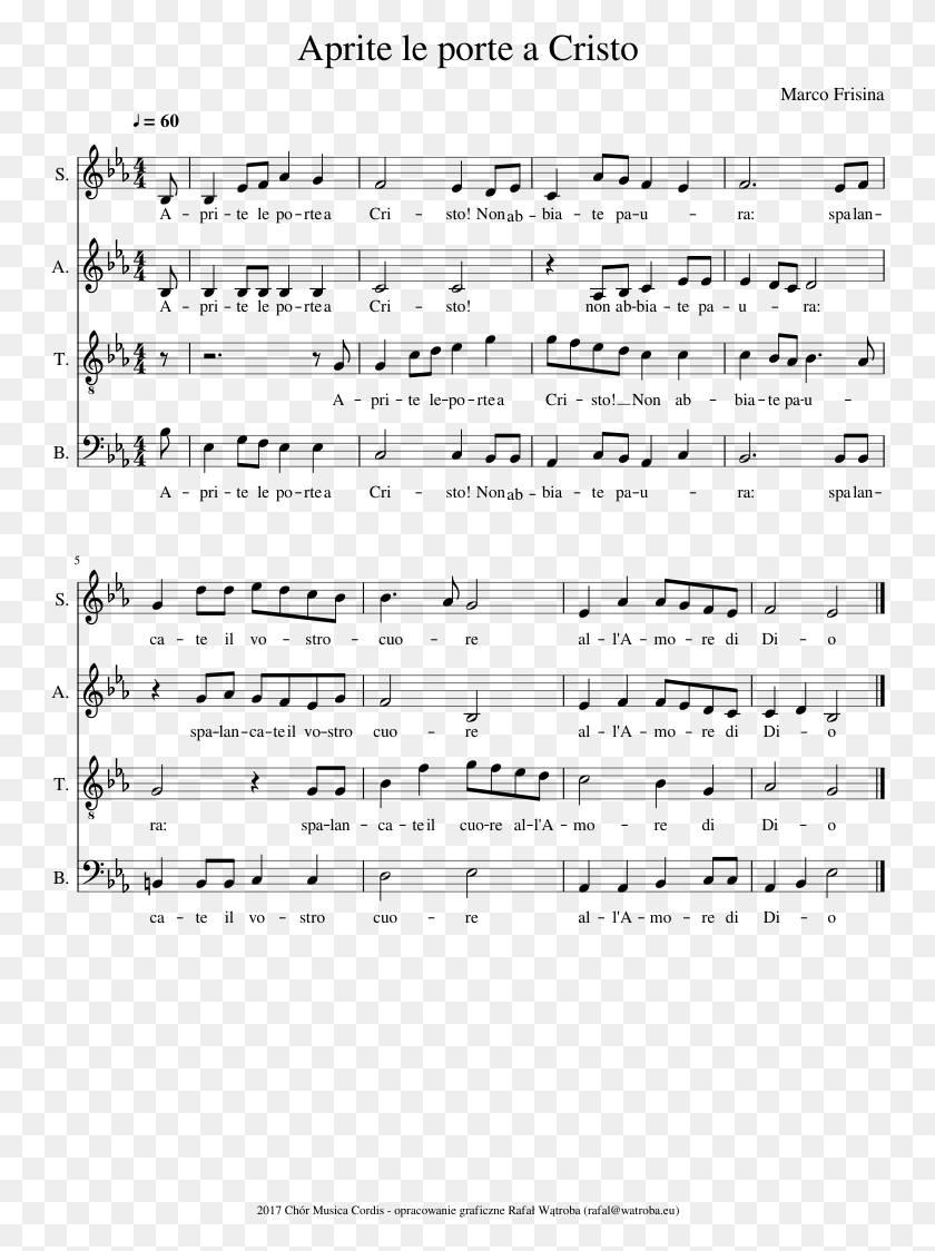 750x1064 Aprite Le Porte A Cristo Sheet Music Composed By Marco Morning Dew Reel Chords, Gray, World Of Warcraft HD PNG Download