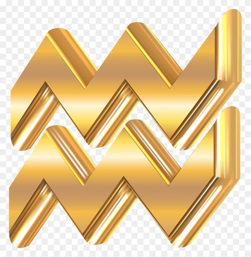 5786x5945 Aquarius 3d Gold Zodiac Sign Clip Art Image HD PNG Download