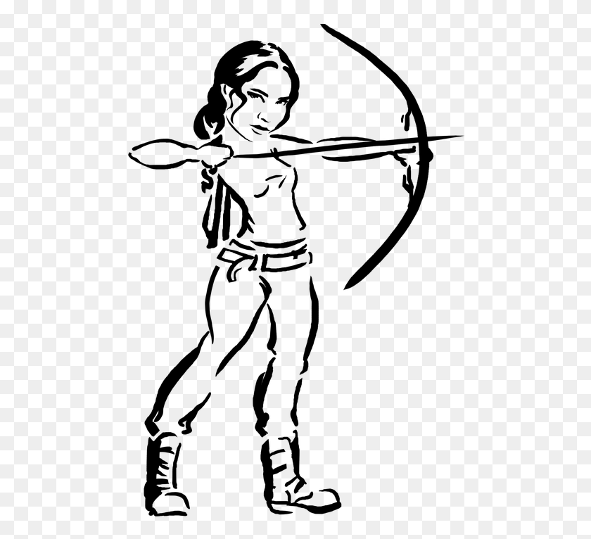 482x706 Archer Katniss Hunger Bow Games Drawing Arrow Katniss Everdeen Cartoon Drawing, Gray, World Of Warcraft HD PNG Download