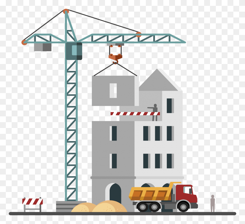 1918x1746 Architectural Engineering Vector Building Illustration Flat Design Construction Site, Construction Crane HD PNG Download