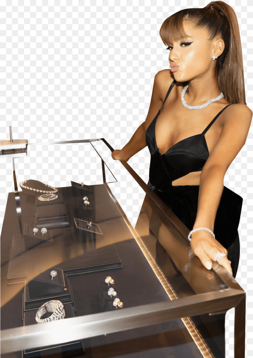 862x1217 Ariana Grande In Hot Black Bikini Leaning On Table Ariana Grande Black Bikini, Woman, Adult, Female, Person Sticker PNG