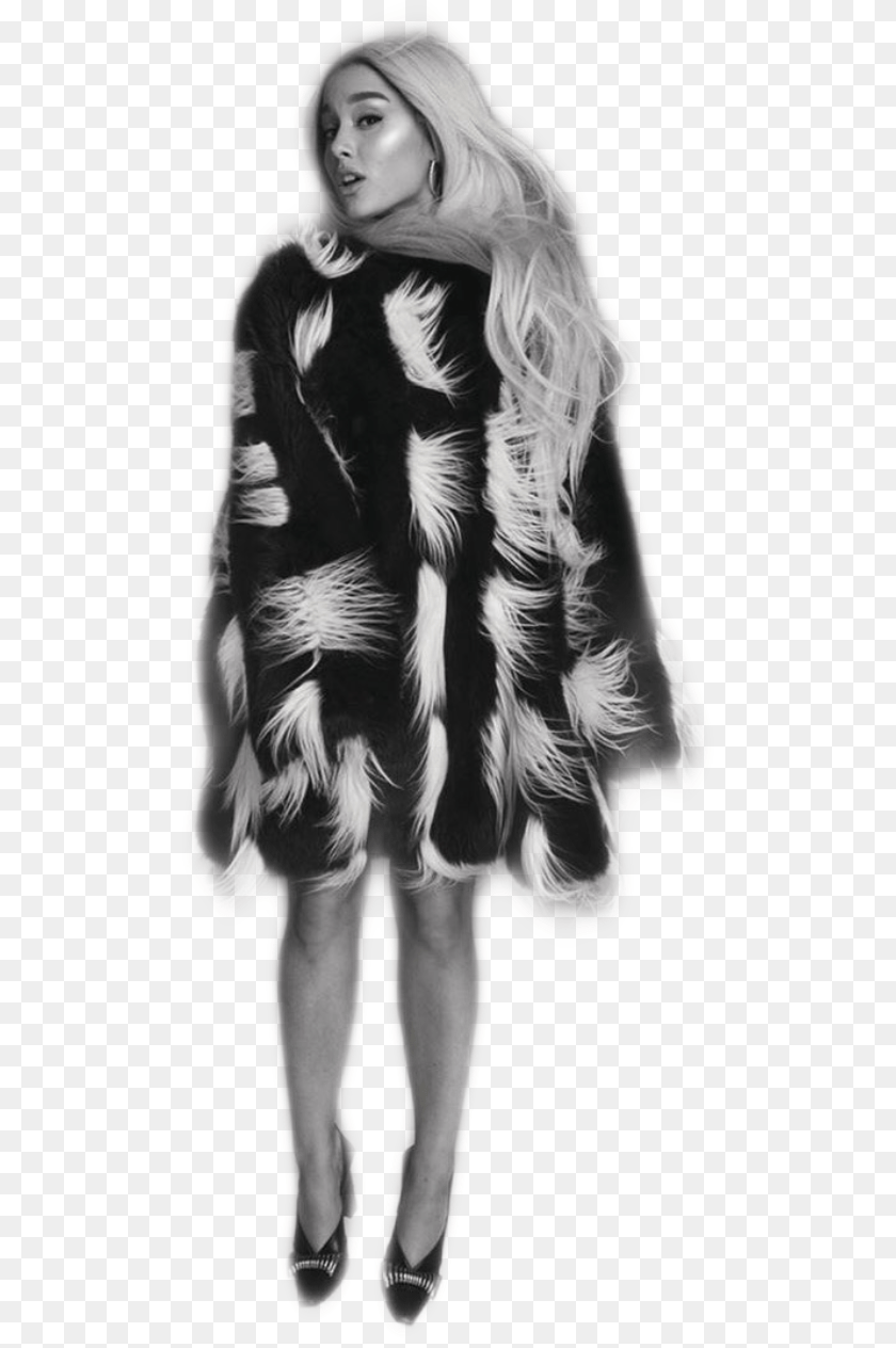 508x1264 Arianagrande Ariana Grande Model Black White Fur Clothing, Fashion, Adult, Person, Female Clipart PNG