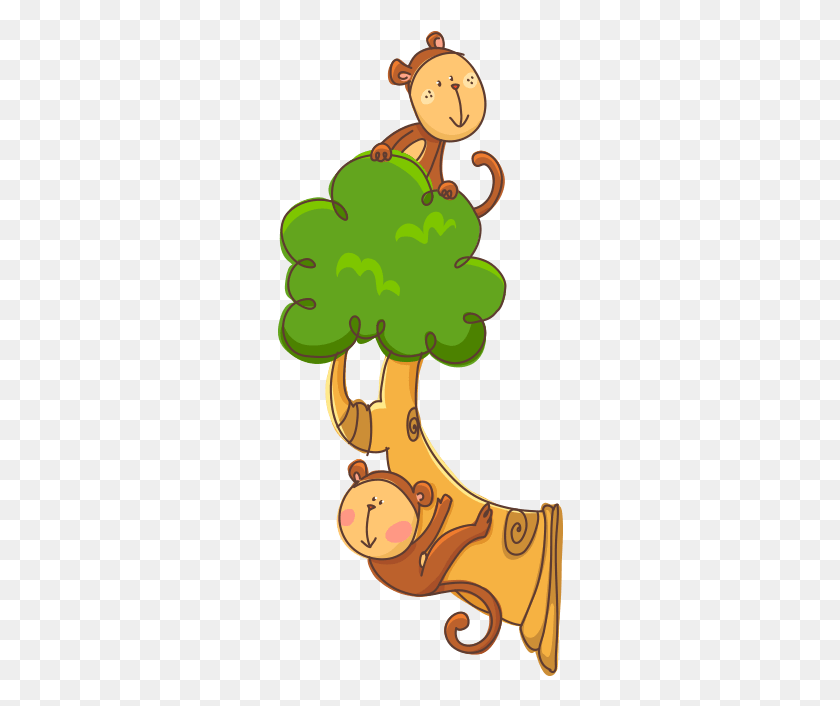 286x646 Ark Wall Decors For Children Little Monkeys Cartoon, Plant, Tree, Vegetable HD PNG Download