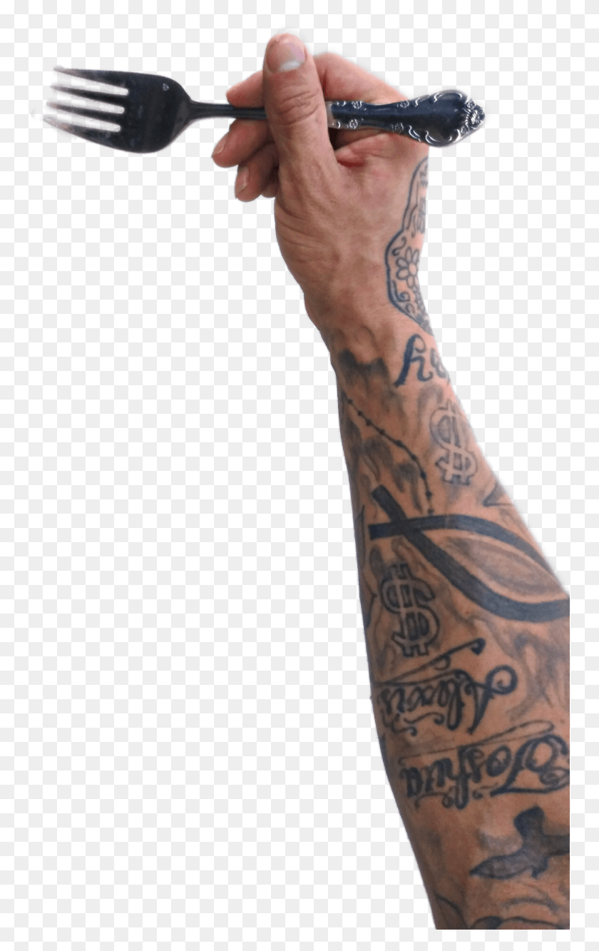 758x1273 Brazo Comiendo Tenedor Mesa Tatuajes Tatuaje, Piel, Persona, Humano Hd Png