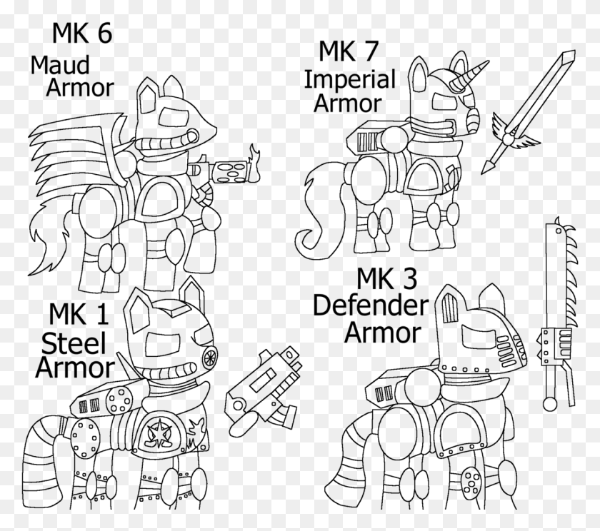 1133x994 Armor Bolter Chainsword Crossover Fallout Equestria Line Art, Gray, World Of Warcraft HD PNG Download