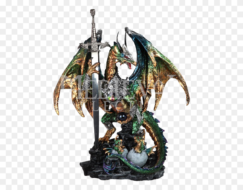 474x598 Armoured Green Guardian Dragon Statue Dragon, Cross, Symbol, Sculpture HD PNG Download