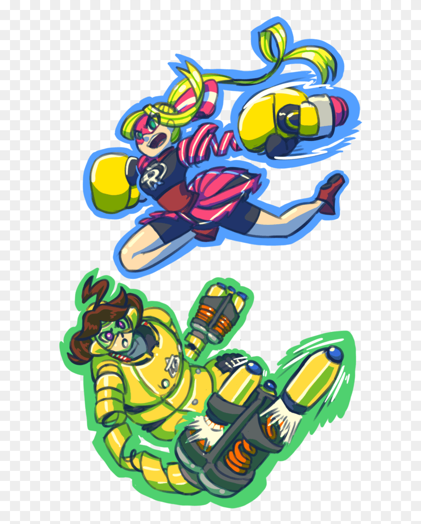 607x986 Arms Ribbon And Mechanica By Ominous Artist Nintendo Illustration, Graphics, Crowd HD PNG Download