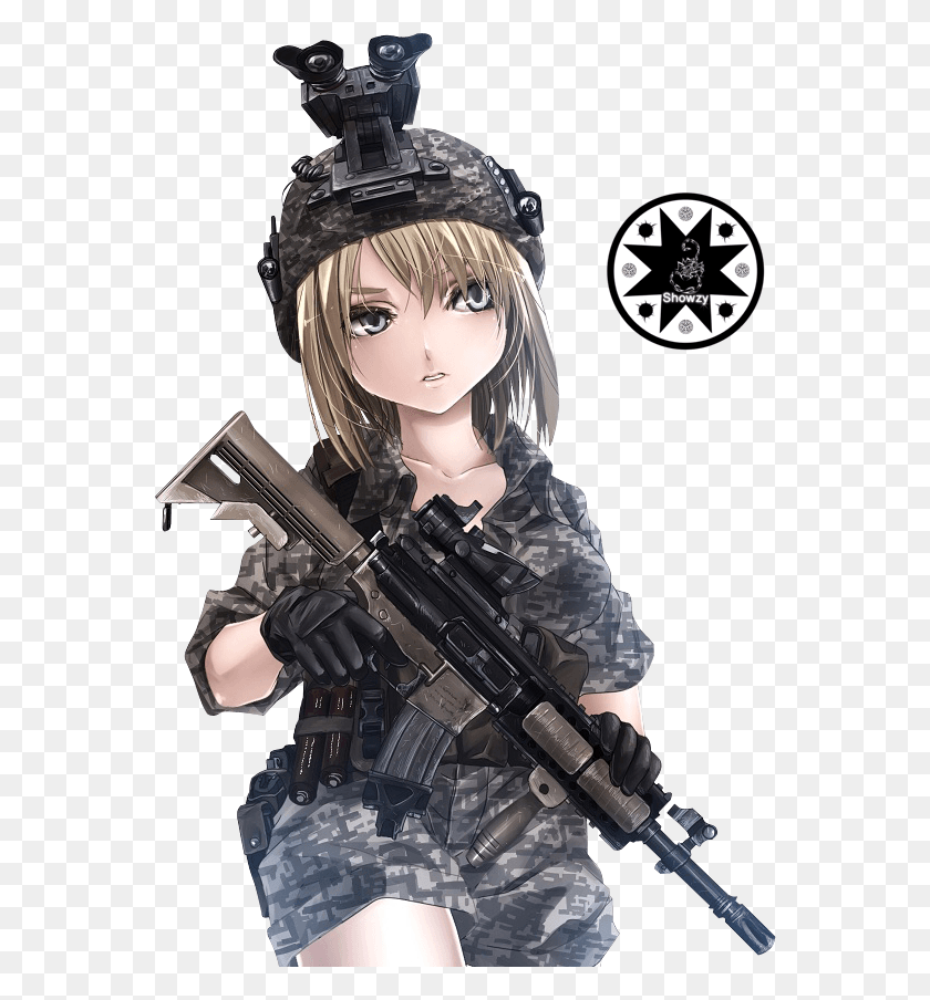 562x844 Army Girl Gif Army Anime Girl, Helmet, Clothing, Apparel HD PNG Download