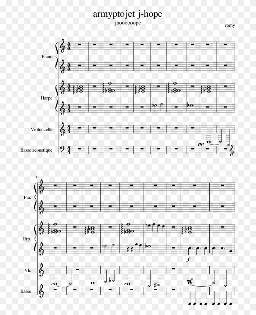 709x975 Armyptojet Jhope Sheet Music For Piano Harp Cello Take On Me Noten, Gray, World Of Warcraft HD PNG Download