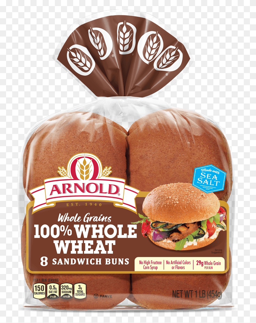 730x1001 Arnold 100 Whole Wheat Sandwich Buns Package Image Arnold Bread, Burger, Food, Bun HD PNG Download