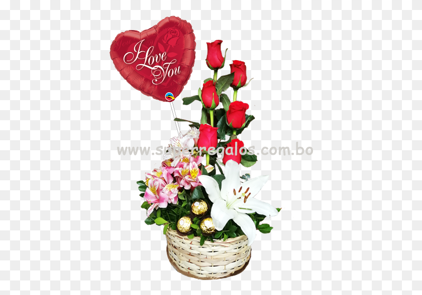 407x529 Arreglo Con 6 Rosas Astromelias Y Lirio 0015 Superregalos Hybrid Tea Rose, Plant, Flower, Blossom HD PNG Download