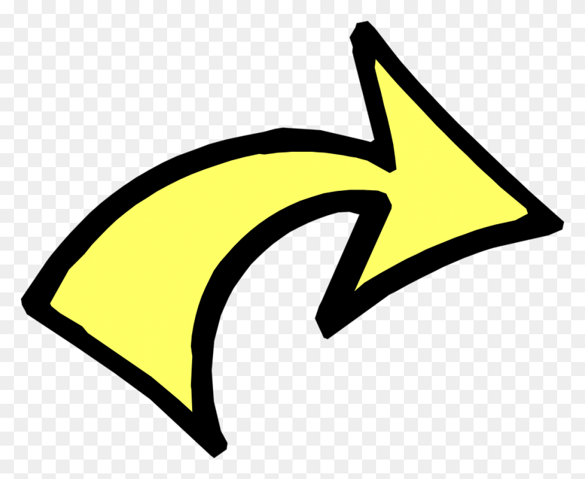 958x772 Arrow Yellow Free Stock Photo Illustration Of A Curved Curved Arrow Cartoon, Axe, Tool, Symbol HD PNG Download