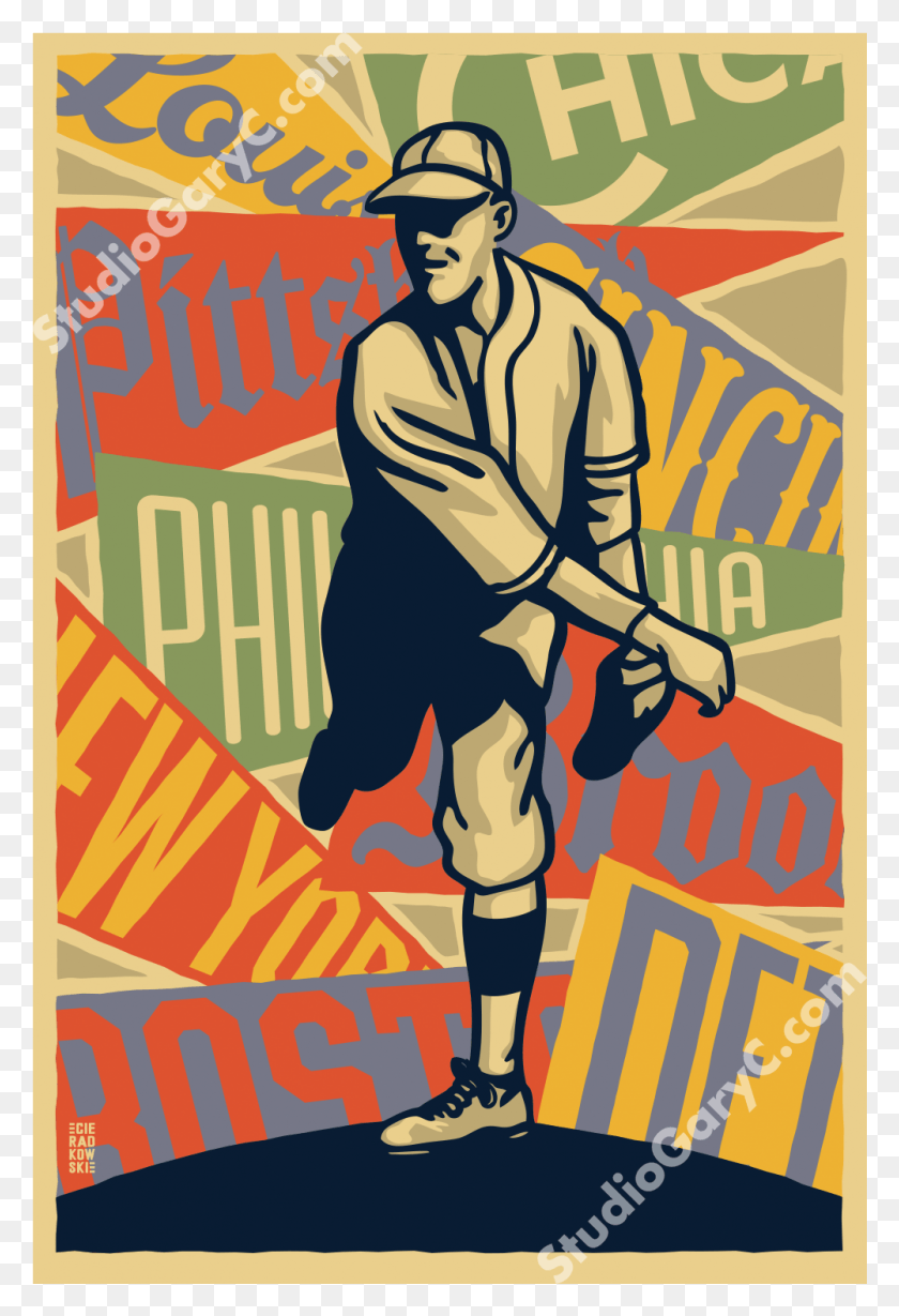 1001x1501 Art Deco Baseball Pitcher Poster Art Deco Baseball, Advertisement, Person, Human HD PNG Download