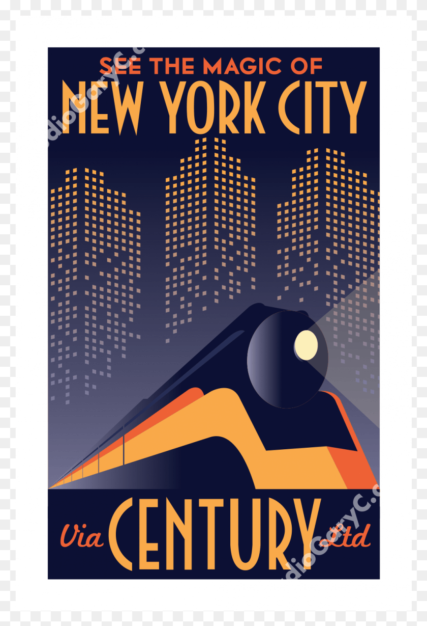 1001x1501 Descargar Png Art Deco Cartel De Viaje De Tren De La Ciudad De Nueva York Cartel De Viaje De La Ciudad De Nueva York, Publicidad, Gráficos Hd Png