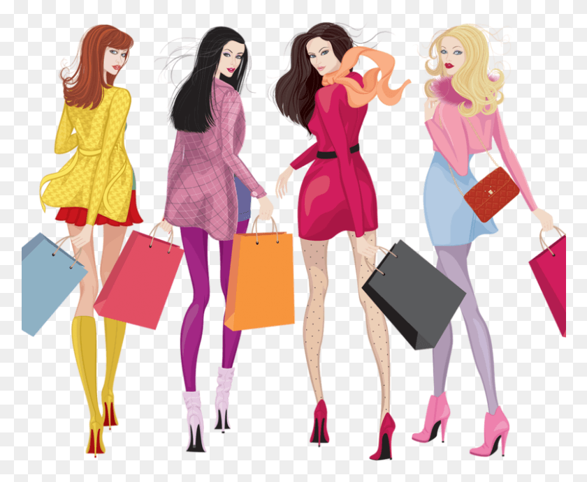 801x649 Art Fashion Illustration De Desenho De Quatro Meninas, Покупки, Человек, Человек Hd Png Скачать