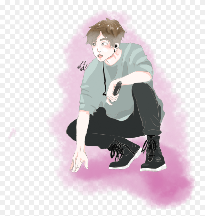 803x849 Arting By Me Jungkook, Person, Human, Kneeling HD PNG Download