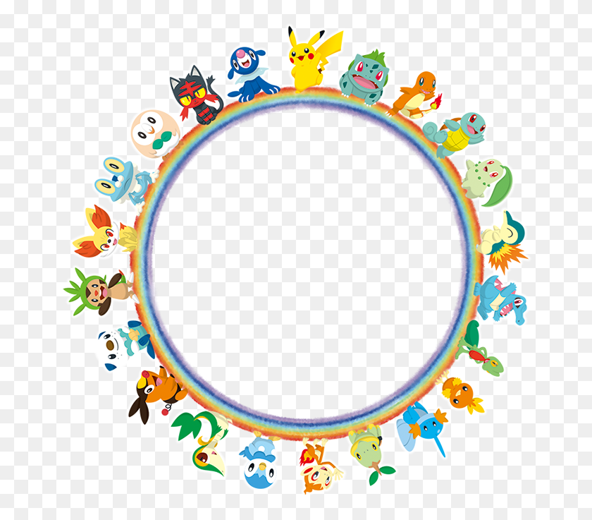 671x677 Artwork Featuring The Player39S Starter Pokmon Pokemon Starters Circle, Bracelet, Jewelry, Accessories Descargar Hd Png