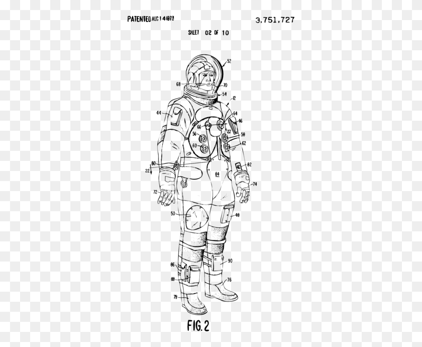 335x630 Astronaut Space Suit Patent Artwork Space Suit Patent Drawing, Gray, World Of Warcraft HD PNG Download
