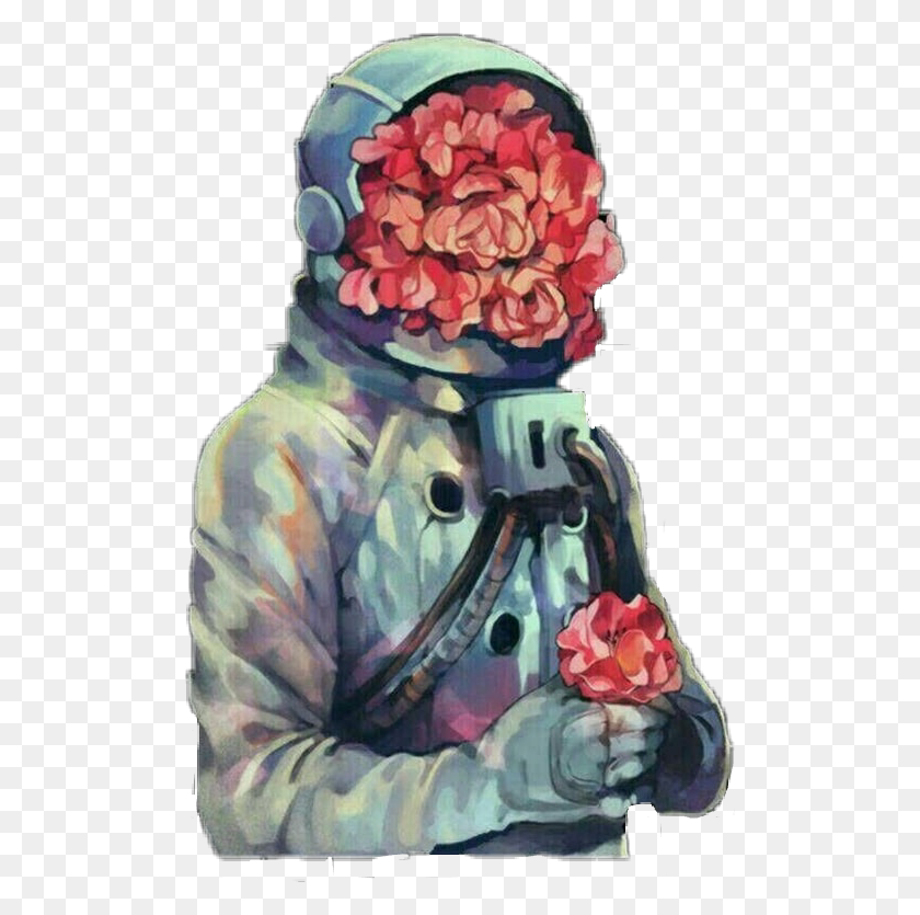 502x775 Astronauta Astronaut Tumblr Aesthetic Astronaut And Flowers, Clothing, Apparel HD PNG Download
