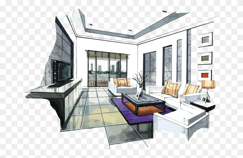 675x489 At International Interiors Interior Design Sketches, Lobby, Room, Indoors HD PNG Download