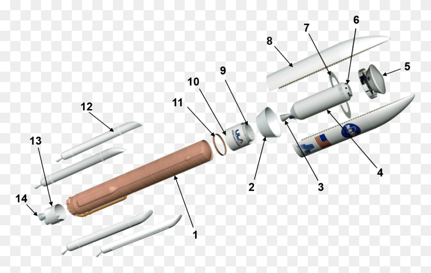 1154x701 Atlas V 541 Launch Vehicle Expanded View Atlas Rocket Exploded View, Weapon, Weaponry, Torpedo HD PNG Download