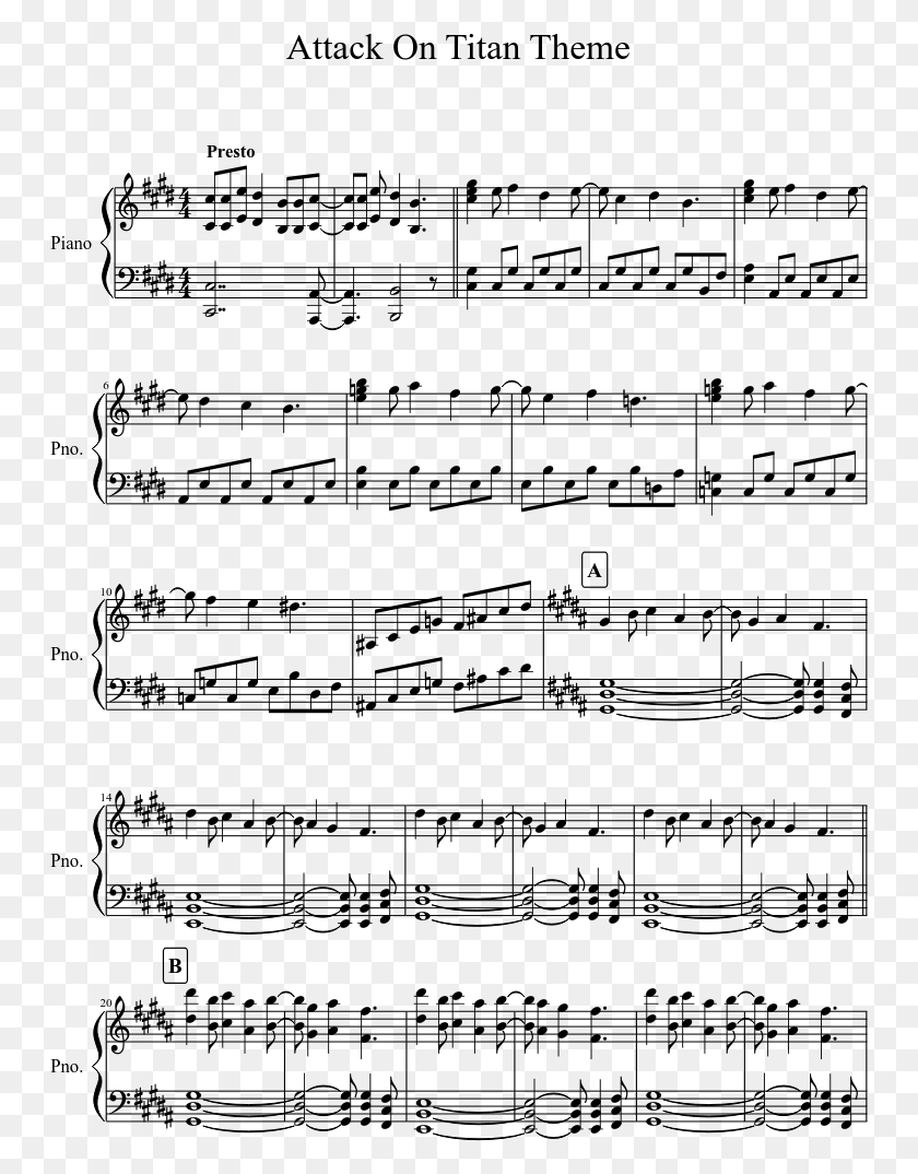 749x1014 Attack On Titan Theme Sheet Music 1 Of 6 Pages Up Theme Song Sheet Music, Gray, World Of Warcraft HD PNG Download