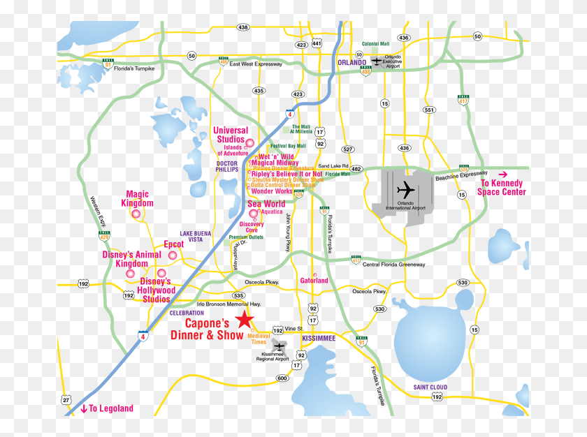 675x566 Descargar Png Mapa De Atracciones De La Zona De Orlando Mapa De Parques Temáticos Alcapones Mapa De Los Parques Temáticos De Orlando, Diagrama, Atlas Hd Png