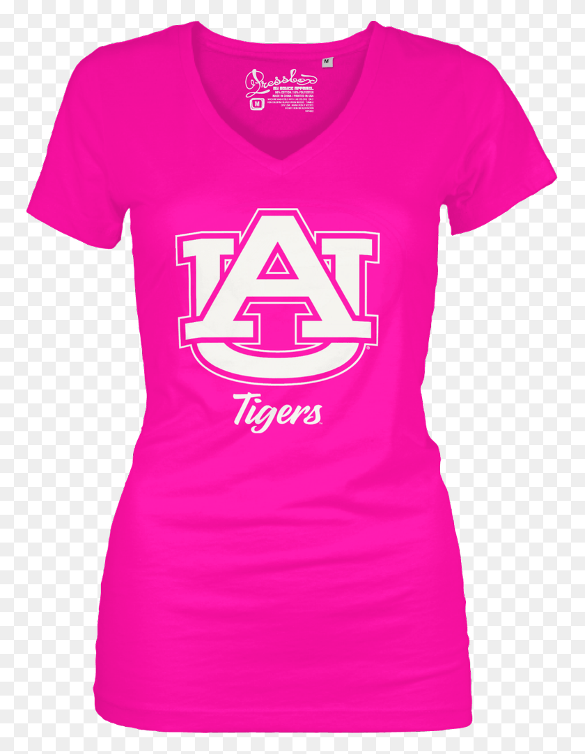 763x1024 Auburn Hot Pink V Neck Tee 14 Pink Georgia Bulldog Shirts, Clothing, Apparel, Shirt HD PNG Download