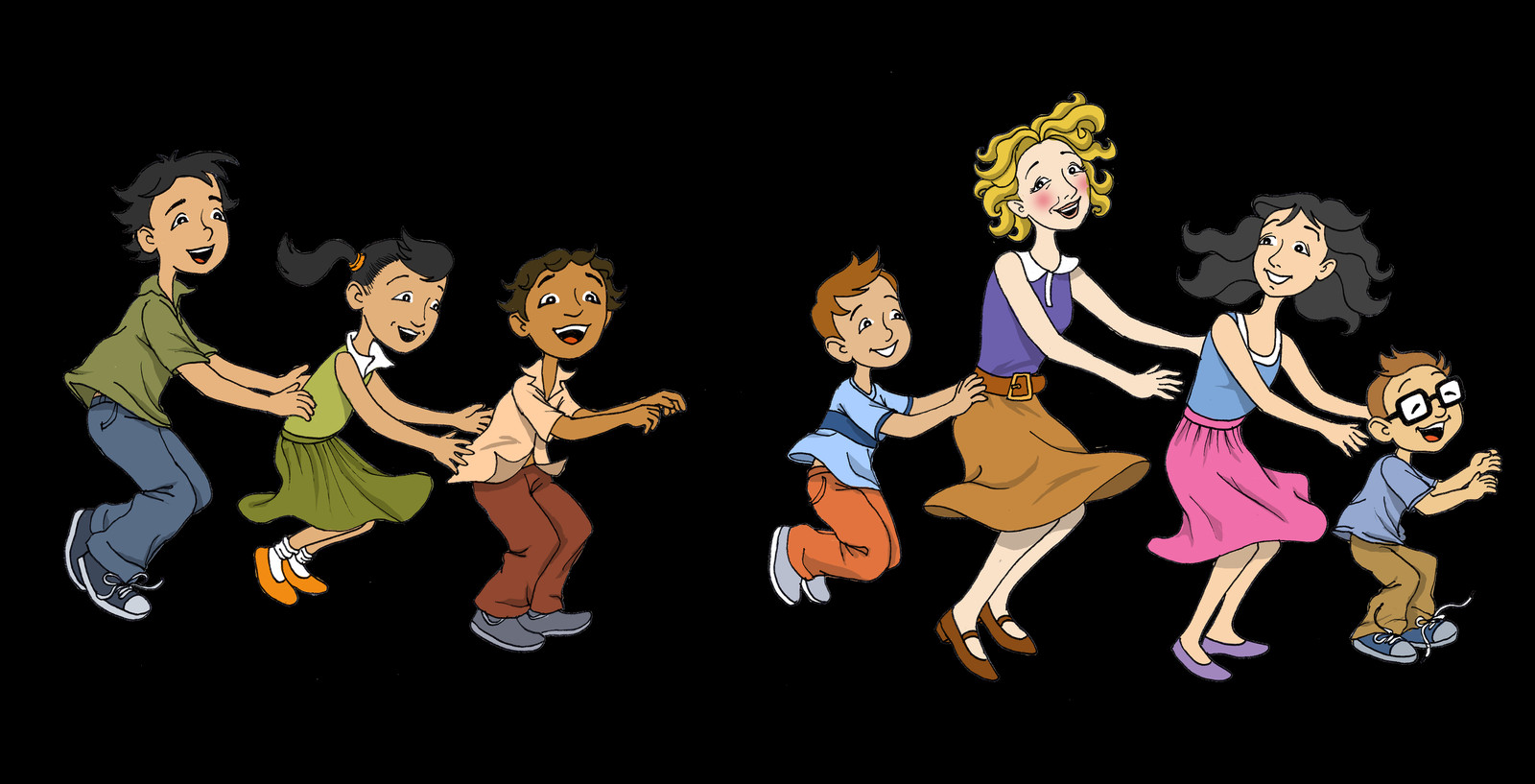 1600x817 Auntie P And Kids Bunny Hopping Cartoon, Person, Human, Comics Descargar Hd Png
