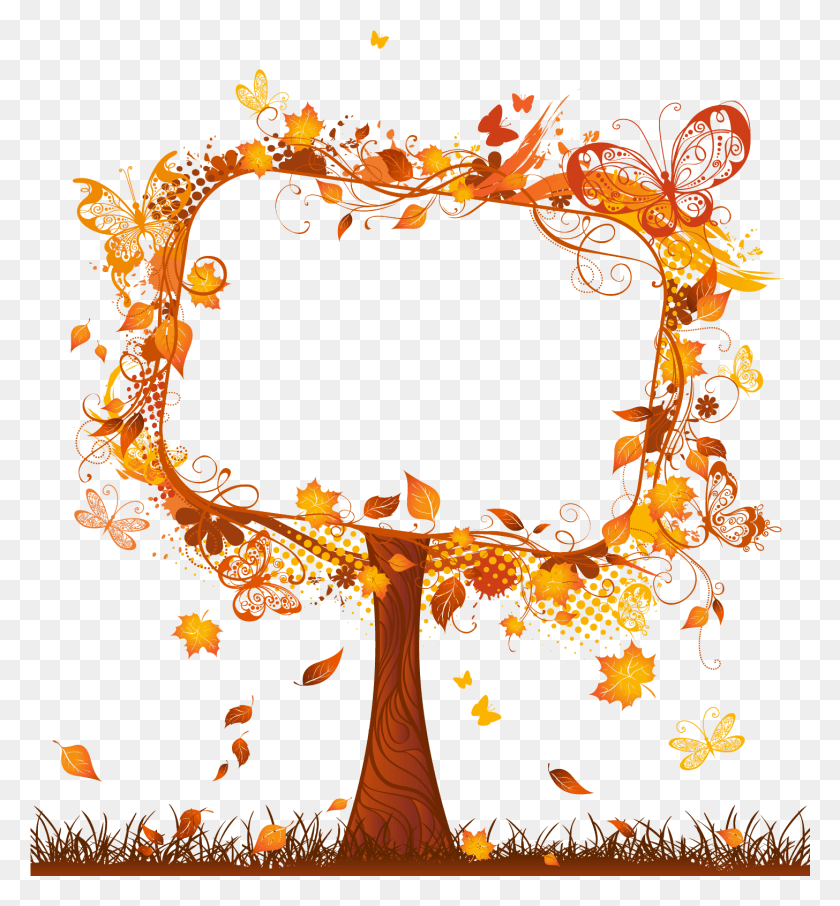 1456x1580 Осеннее Признание В Любви Осенние Листья Осенняя Граница Осенняя Граница Дерева, Хэллоуин, Современное Искусство Hd Png Скачать