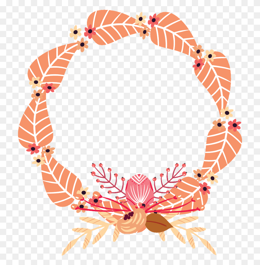 725x797 Autumn Fall Leaves Flowers Wreath Frame Border Decor Crab, Accessories, Accessory, Jewelry HD PNG Download