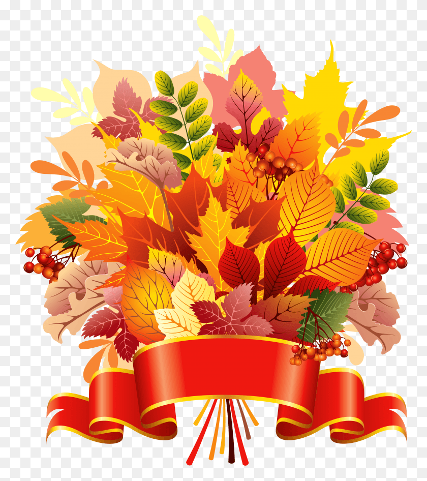 4347x4941 Autumn Leaves Bouquet With Banner Clipart Image Fall Flower Bouquet Clipart, Graphics, Plant HD PNG Download