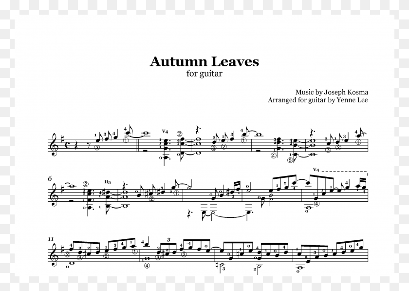 2551x1758 Autumn Leaves For Guitar Arr Yenne Lee Sample Autumn Leaves Yenne Lee, Text, Sheet Music HD PNG Download