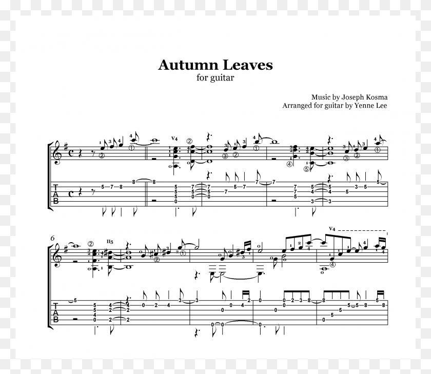 2468x2117 Autumn Leaves For Guitar Tab Arr Yenne Lee Sample Autumn Leaves Yenne Lee Tab, Sheet Music, Document, Text HD PNG Download