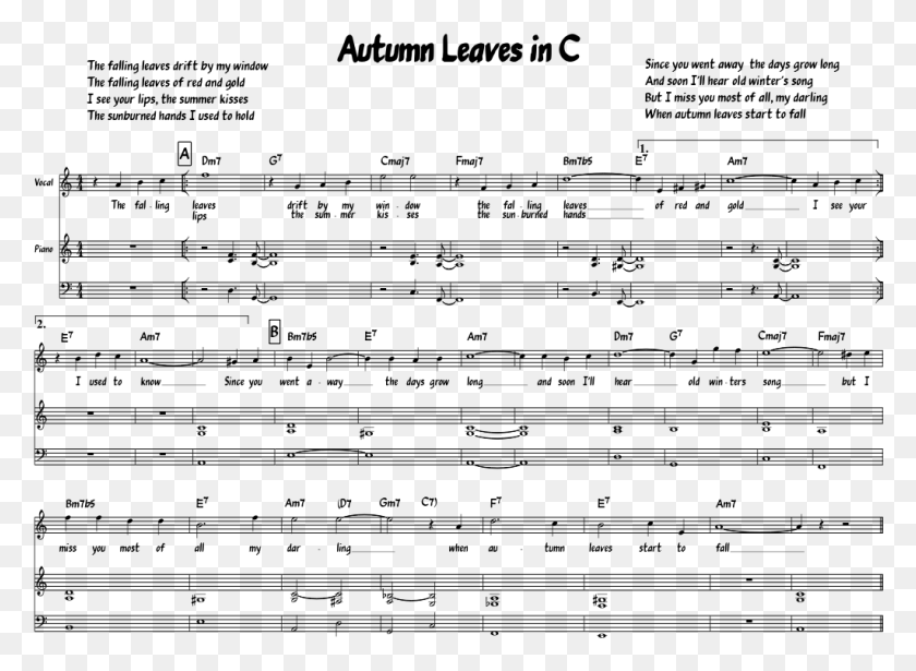 1023x728 Autumn Leaves In C Sheet Music 1 Of 1 Pages Man Of Steel Main Theme Piano Sheet Music, Gray, World Of Warcraft HD PNG Download