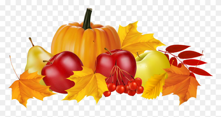 6183x3051 Autumn Pumpkin And Fruits Clipart Image Autumn Clip Art HD PNG Download