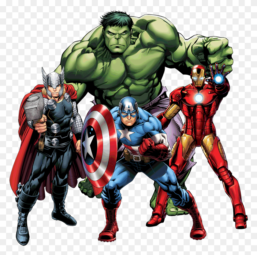 980x971 Los Vengadores Clipart Hulk Capitán América Iron Man Thor, Persona, Humano, Juguete Hd Png