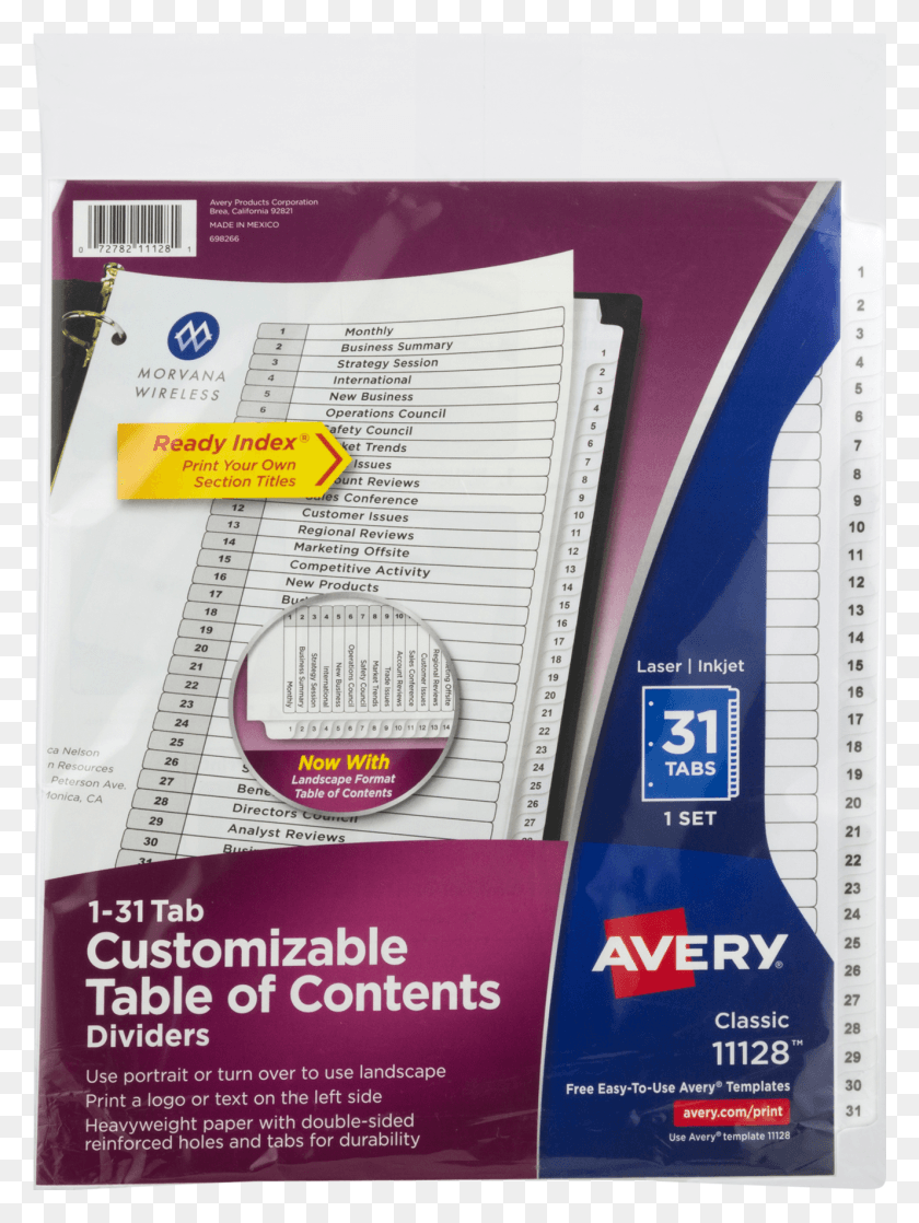 1327x1801 Avery Ready Index Toc Dividers Preprinted 1 31 White, Book, Text, Label HD PNG Download