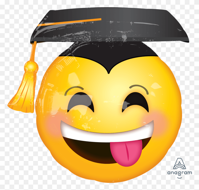 988x942 Descargar Png Globo Emoji De Graduación Impresionante, Etiqueta, Texto, Casco Hd Png