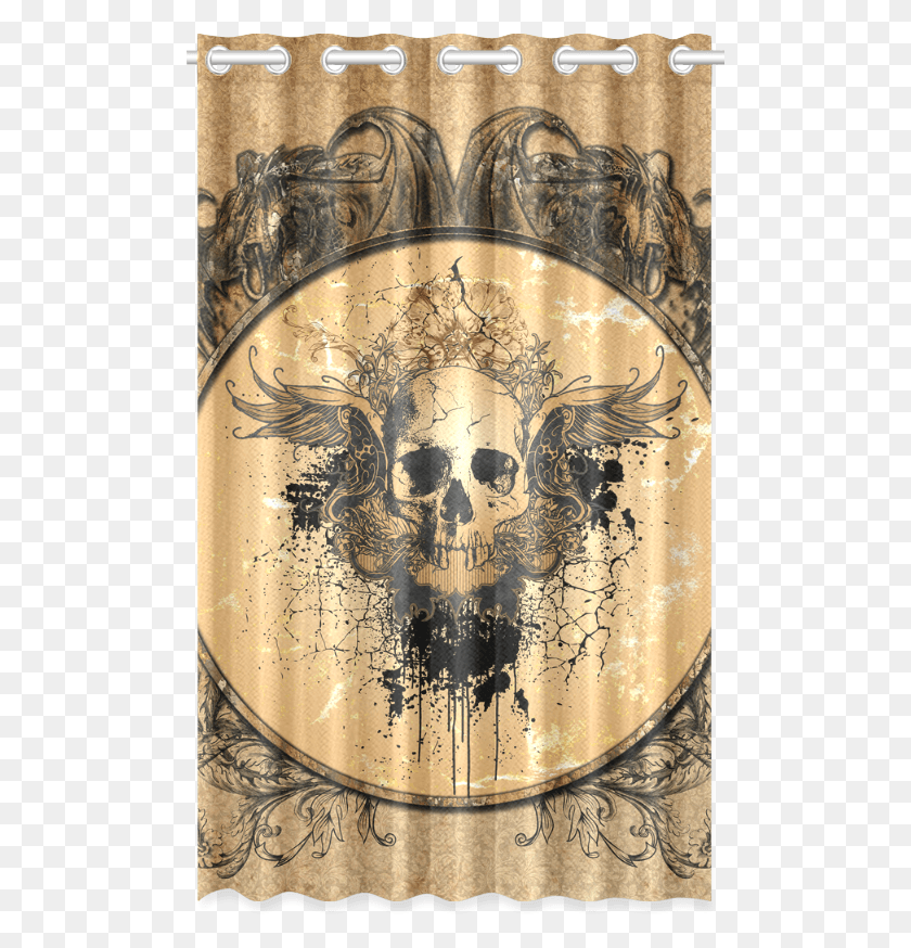 497x814 Awesome Skull With Wings And Grunge New Window Curtain Motif, Liquor, Alcohol, Beverage HD PNG Download